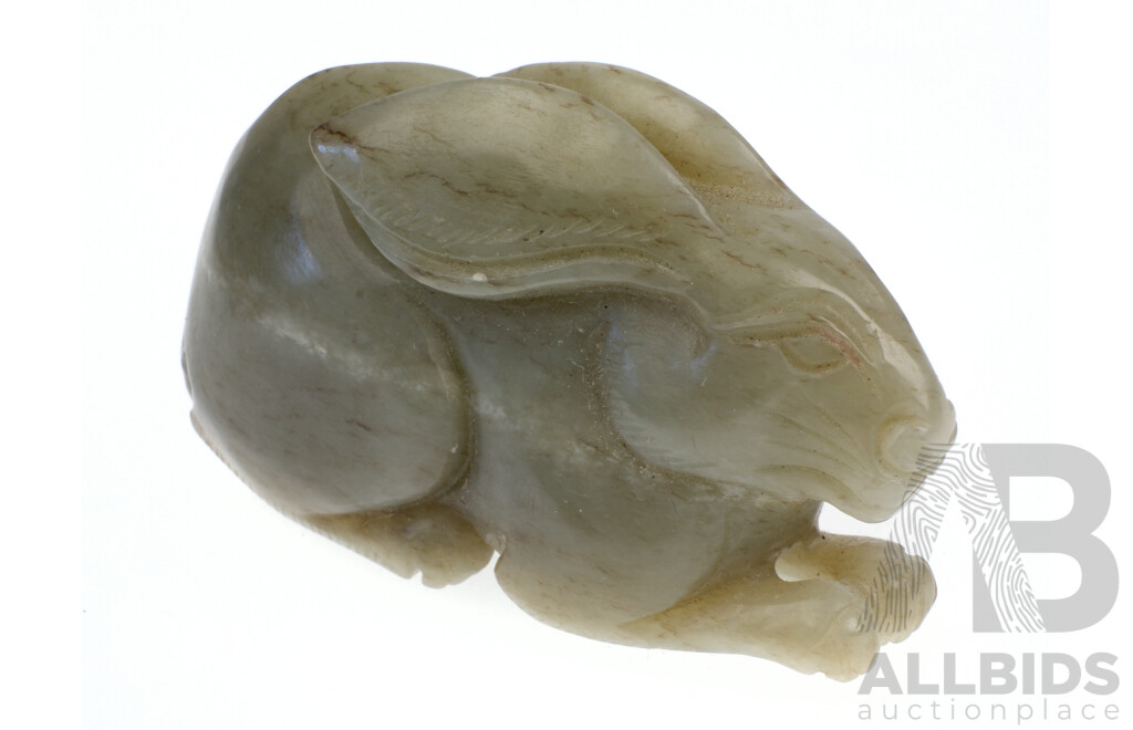 Chinese Carved Jade Crouching Hare Figure