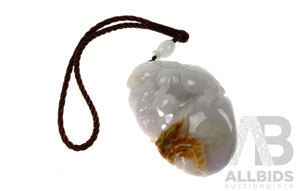 Chinese Carved Hard Stone Pendent with Jade Rabbit Theme