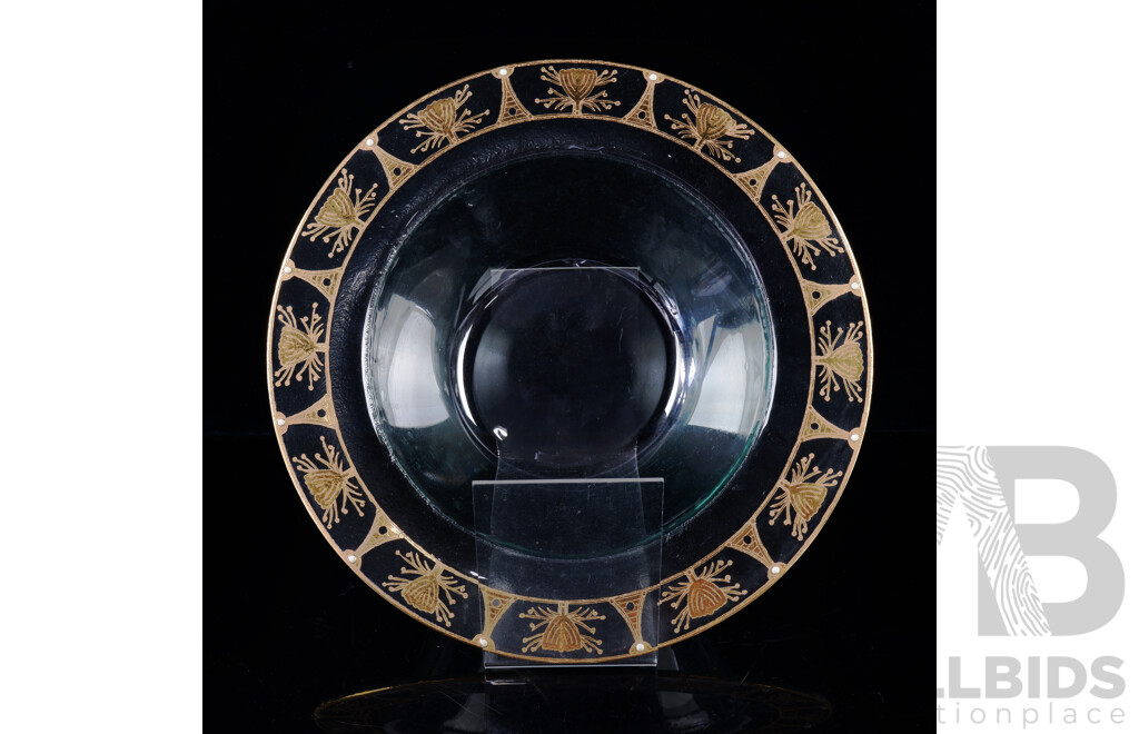 Large Peter Crisp 'Honeysuckle' Pattern Gold Enamelled and Stone Adorned Bowl From the Tableware Range, Dia. 36cm