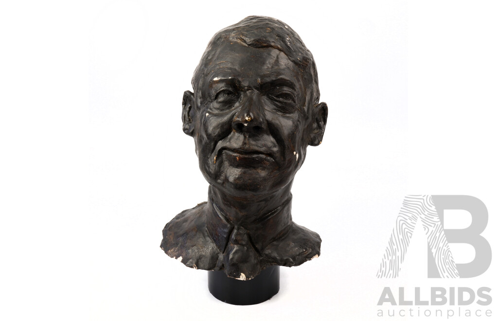 Vintage Hand Modelled Plaster Portrait Bust with Bronze Finish