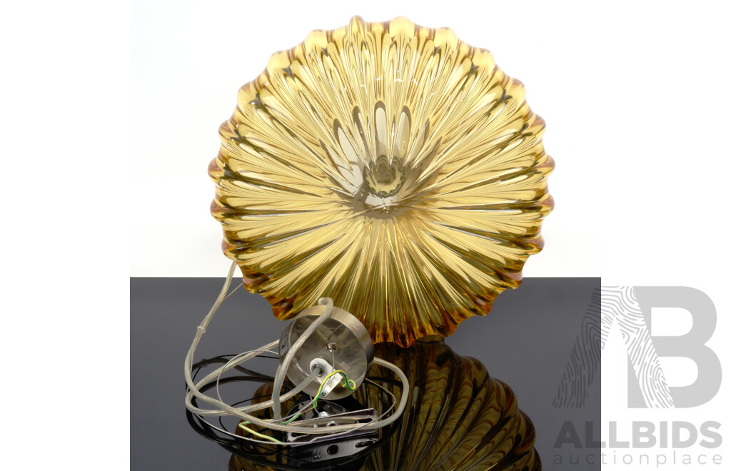 Italian Vistosi Heavy Amber Glass Gourd Shaped Pendant Light