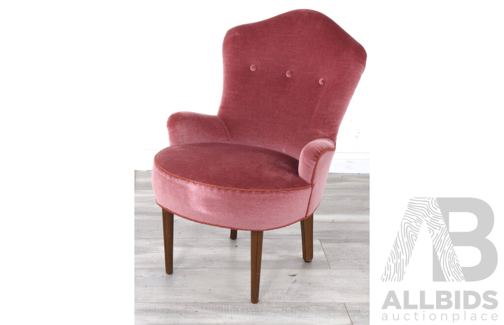 Vintage Bedroom Chair with Dusty Rose Velvet Upholstery