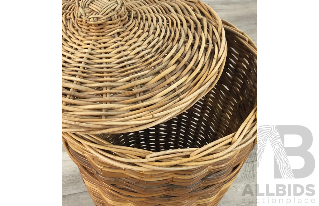 Tall Woven Cane Storage Basket with Lid