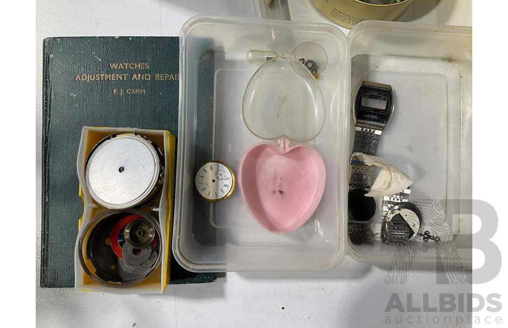 Collection of Miscellaneous Watches, Watch Parts and Watch Repair Book