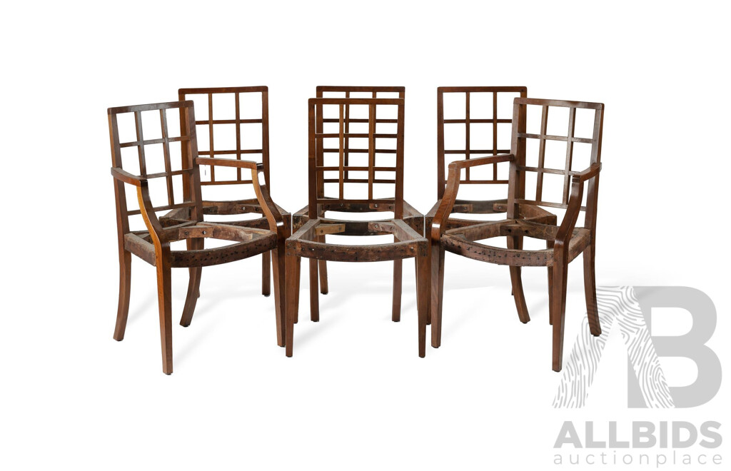 Rare Set of 6 English Arts & Crafts Period Walnut Dining Chairs Designed by Betty Joel for Token Works Bedford, Circa 1935