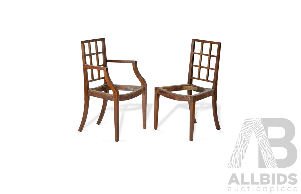 Rare Set of 6 English Arts & Crafts Period Walnut Dining Chairs Designed by Betty Joel for Token Works Bedford, Circa 1935