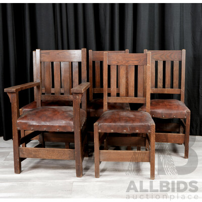 Set of Five American Oak Art & Crafts Period Dining Chairs, Early 20th Century