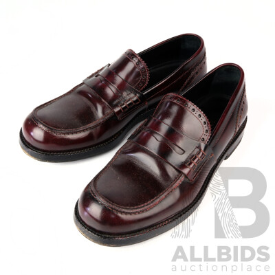 Pair Italian Made Valentino Burgundy Leather Loafers, Size 40