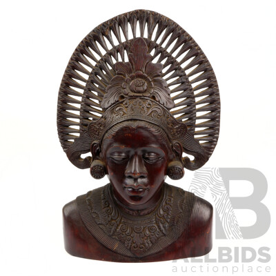 Vintage Hand Carved Wooden Batavian Beauty Bust, with Letter of Provenance, Purchased 1941 Batavia