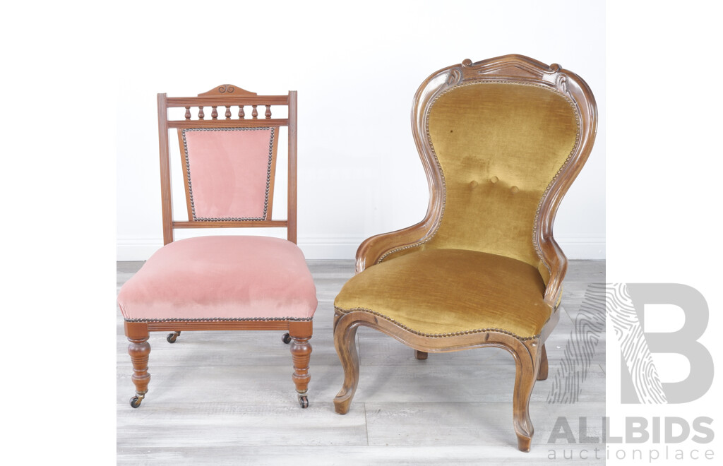 Victorian Grandmother Chair and an Edwardian Sitting Room Chair