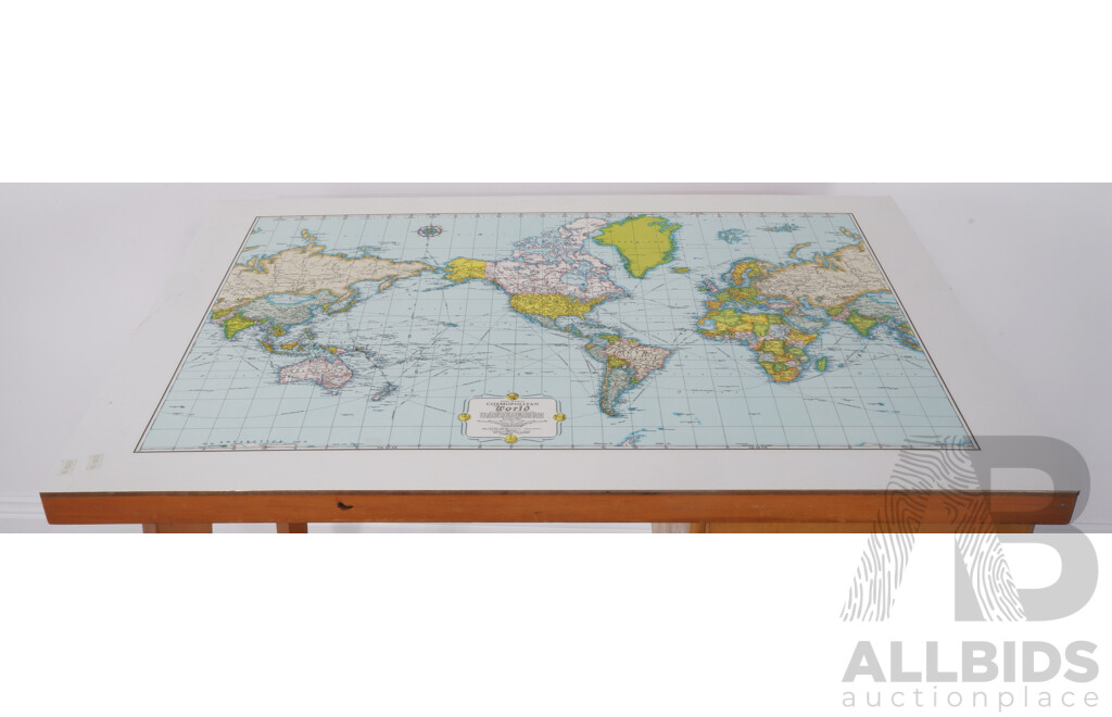 Vintage School Desk with World Map to Top