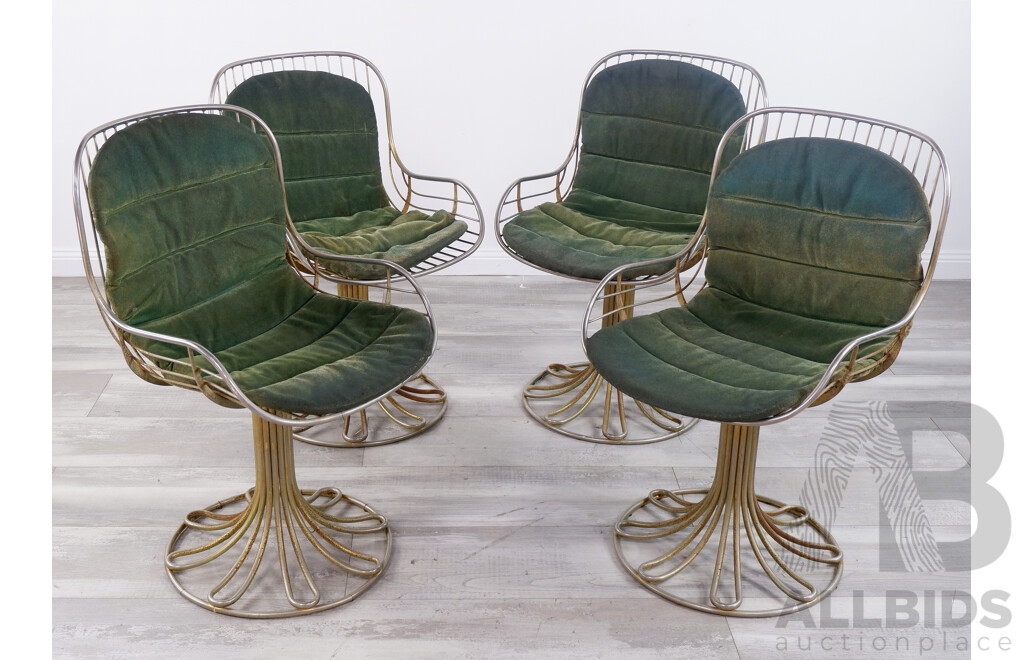 Four Vintage Swivel Metal Dining Chairs Attr. Gastone Rinaldi