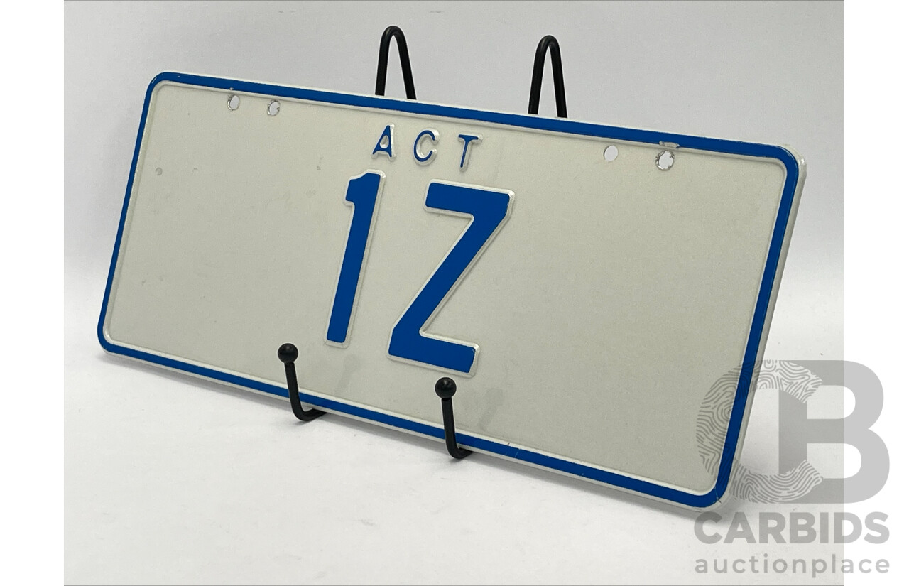 ACT Two Character Alpha Numeric Number Plate - 1Z ( Number 1, Letter Z)
