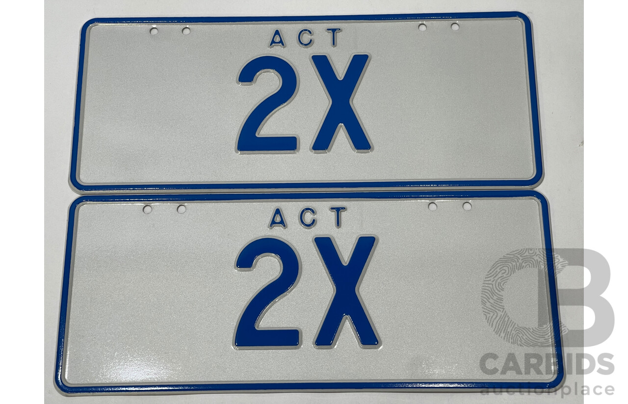 ACT Two Character Alpha Numeric Number Plate - 2X ( Number 2, Letter X)