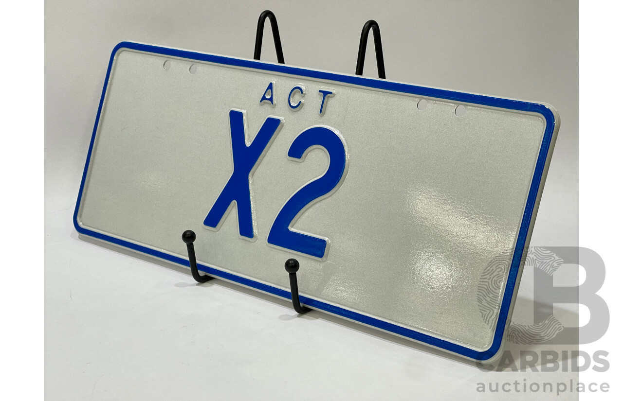 ACT Two Character Alpha Numeric Number Plate - X2 (Letter X, Number 2)