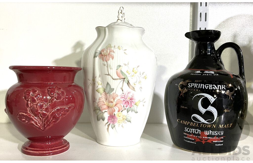 Royal Doulton 'Mystic Dawn' Urn,  Scotch Whiskey Jug, and Small Pottery Vase