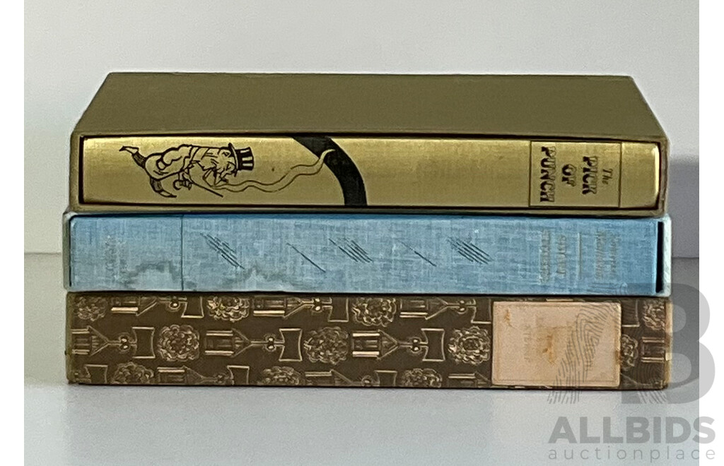 Three Folio Society Titles Comprising Tristam Shandy by Laurence Sterne, Short Stories by Somerset Maugham and Pick of Punch, All Hardcovers with Slip Cases