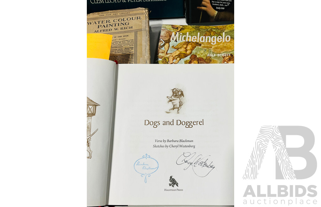 Collection of Books on Water Colour Painting, Michelangelo, Forgotten Women Artists and More  Including Dogs and Doggerel -  Signed by Stamp by Barbara Blackman