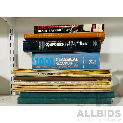 Collection Books Relating to Orchestral Music Along with Quantity Sheet Music