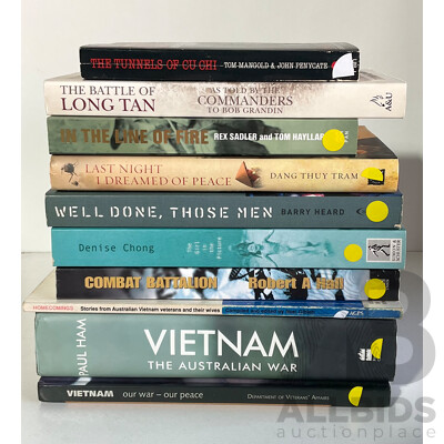 Collection Books Relating to Australias Vietnam War Experience Including the Battle of Long Tan by the Commanders to Bob Grandin, Vietnam the Australian War by P Ham and More