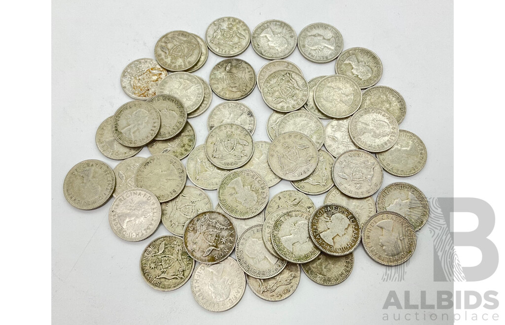 Australian QE2 Sixpence Coins .500 Silver - 51 Coins Total