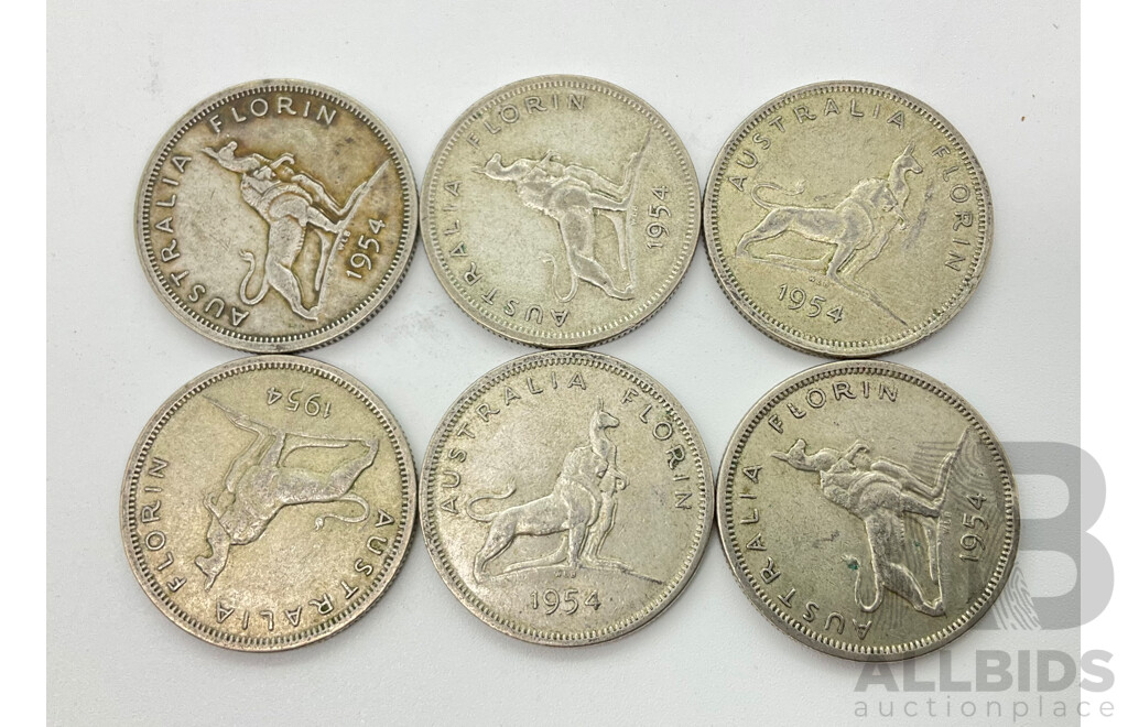 Collection of Six Australian 1954 Commemorative Florins .500 Silver