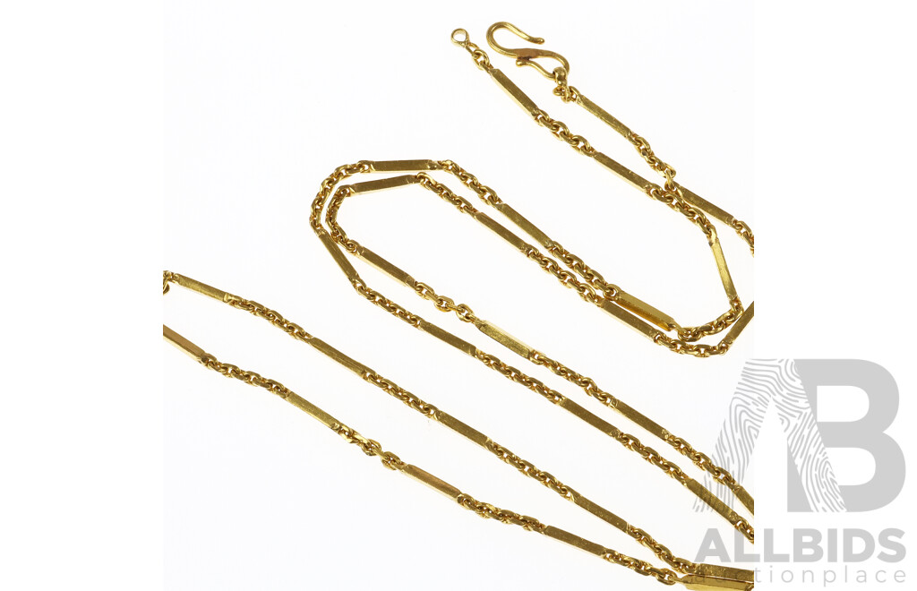 22ct Fancy Gold Bar Link Necklace, 72cm, 28.76 Grams
