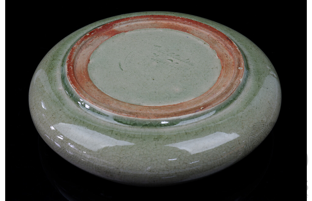Hand Made Thai Celadon Shallow Bowl with Crackle Glaze