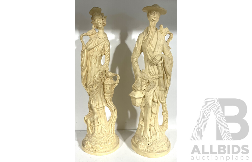 Pair Mal & Female Chinese Resin Composite Statues