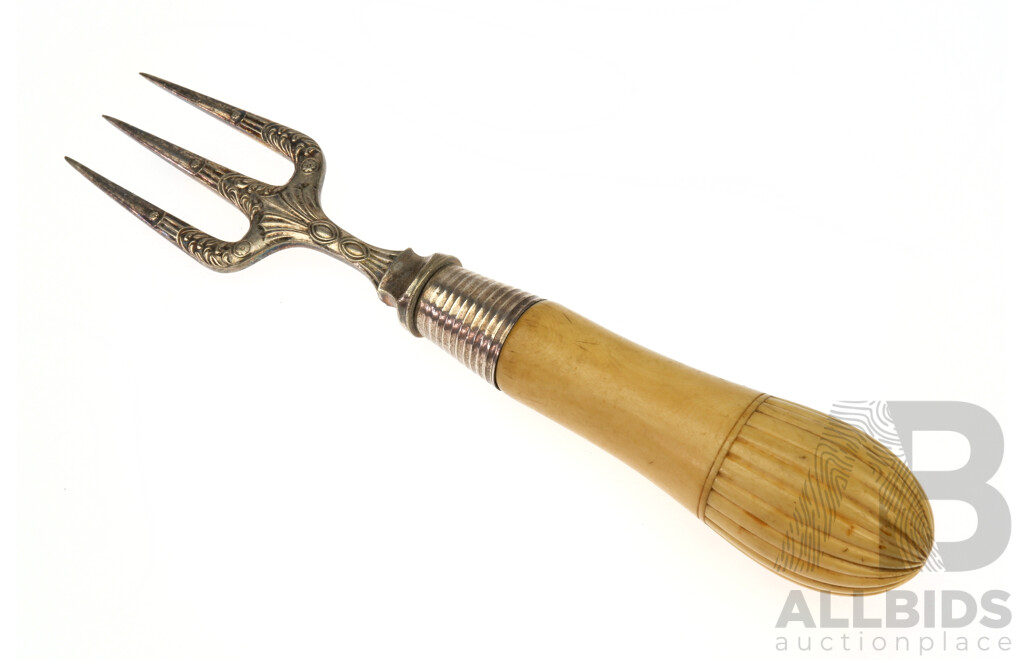 Antique Sterling Silver Toasting Fork with Ivory Handle, London 1891