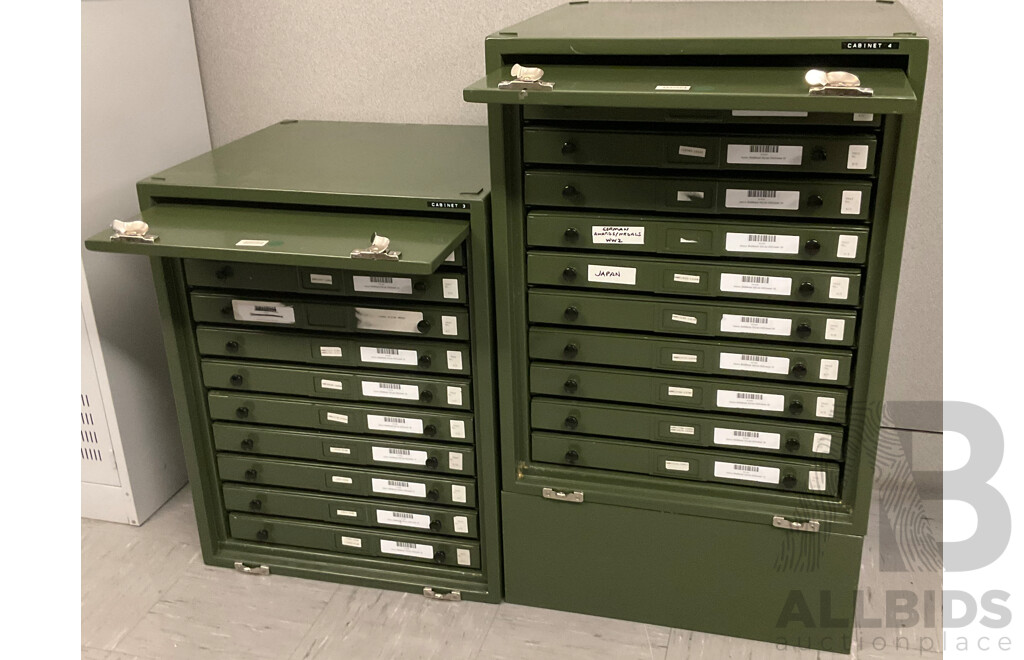 Two Medium Sized Metal Collectors Cabinets