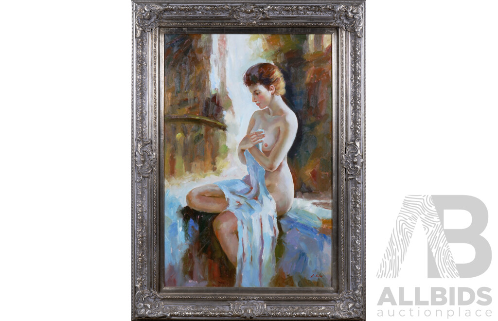 Large Ornately Framed Oil Painting of a Seated Nude