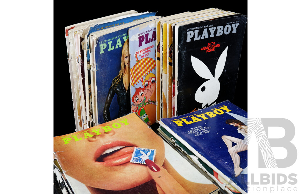 Collection 30 Vintage American PLayboy Magazines with Examples Ranging From 1968 to 1974 Including Two 20th Anniversary Examples