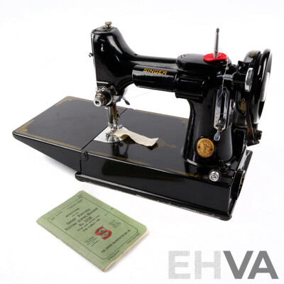 Vintage Singer Featherweight Model 221k Electric Sewing Machine in Case with Singer Accessories and Original Instructions, Serviced Recently