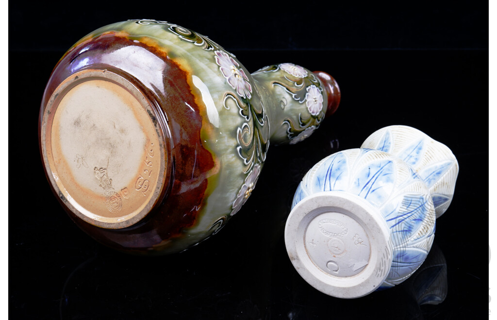 Antique Doulton Lambeth Porcelain Jug Along with Antique Royal Doulton Art Nouveau Porcelain Vase