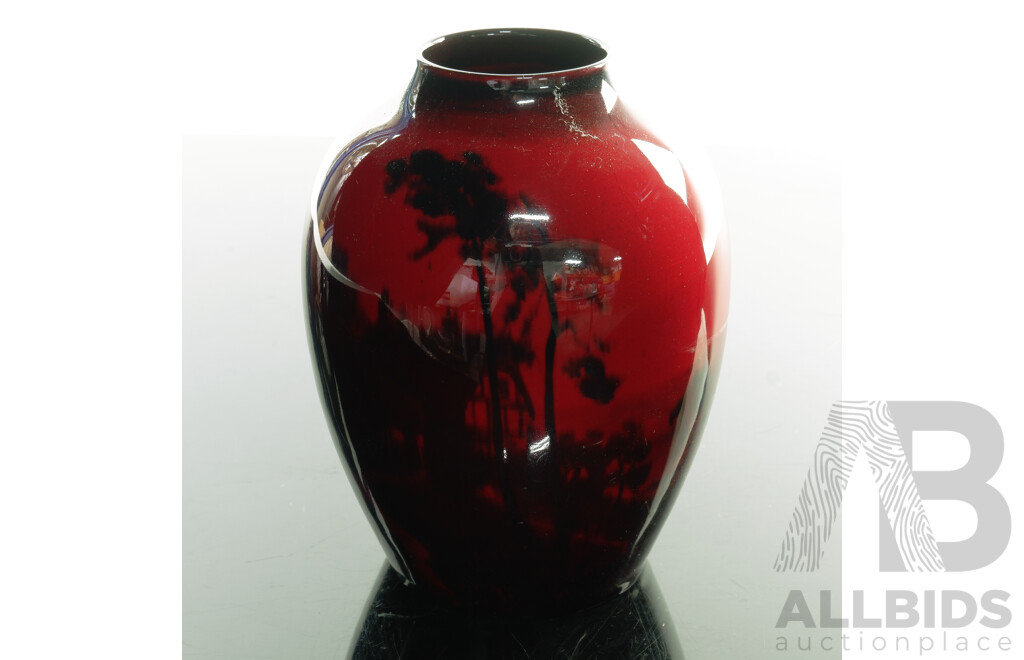 Antique Royal Doulton Flambe Porcelain Vase with Rural Scenes