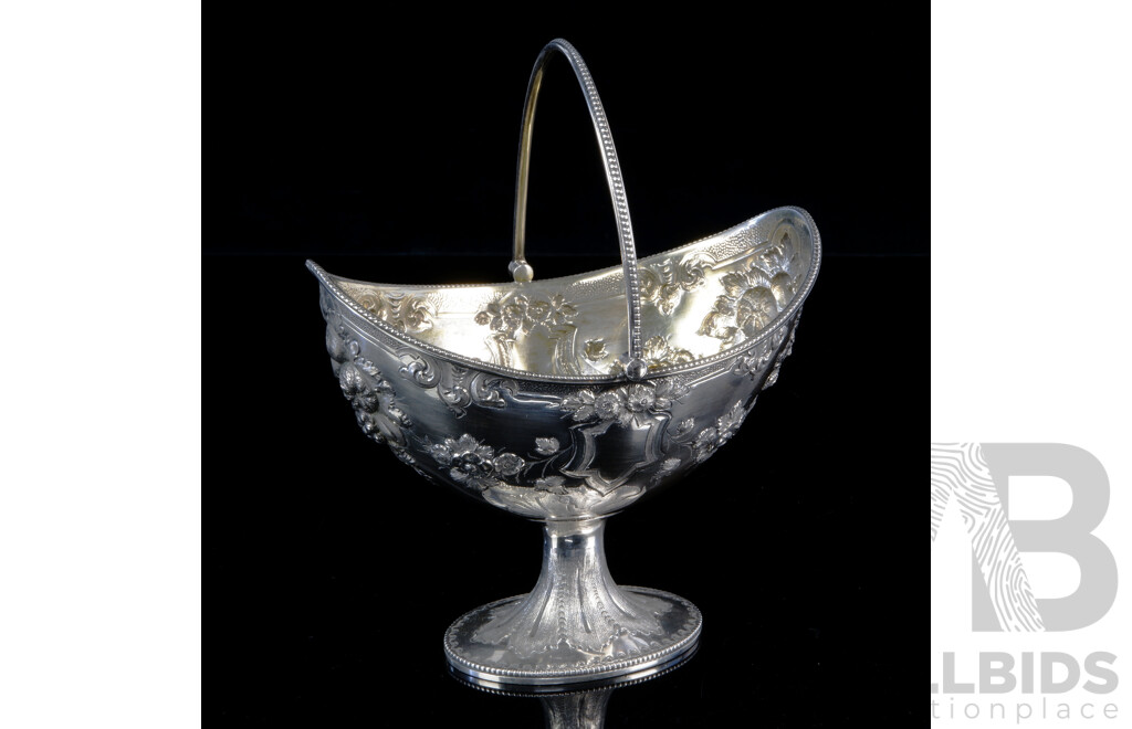 Antique Sterling Silver Bon Bon Dish with Repoussed Floral Detail, Sheffield, 1868