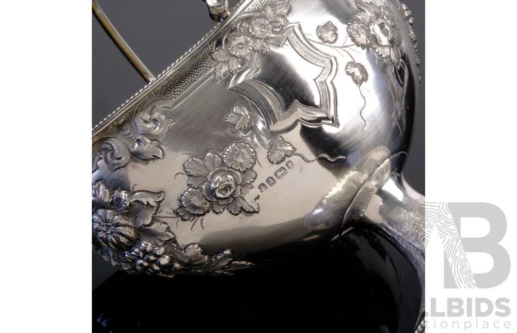 Antique Sterling Silver Bon Bon Dish with Repoussed Floral Detail, Sheffield, 1868