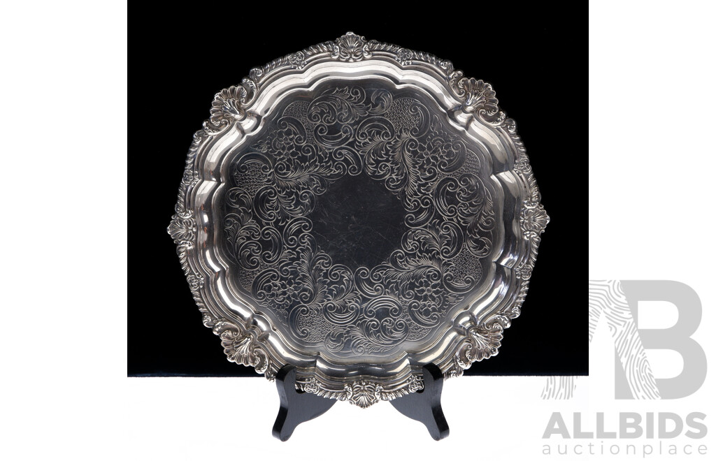 Antique Sterling Silver Calling Card Tray Dish with Engraved Detail, London, 1902