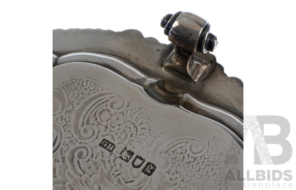 Antique Sterling Silver Calling Card Tray Dish with Engraved Detail, London, 1902