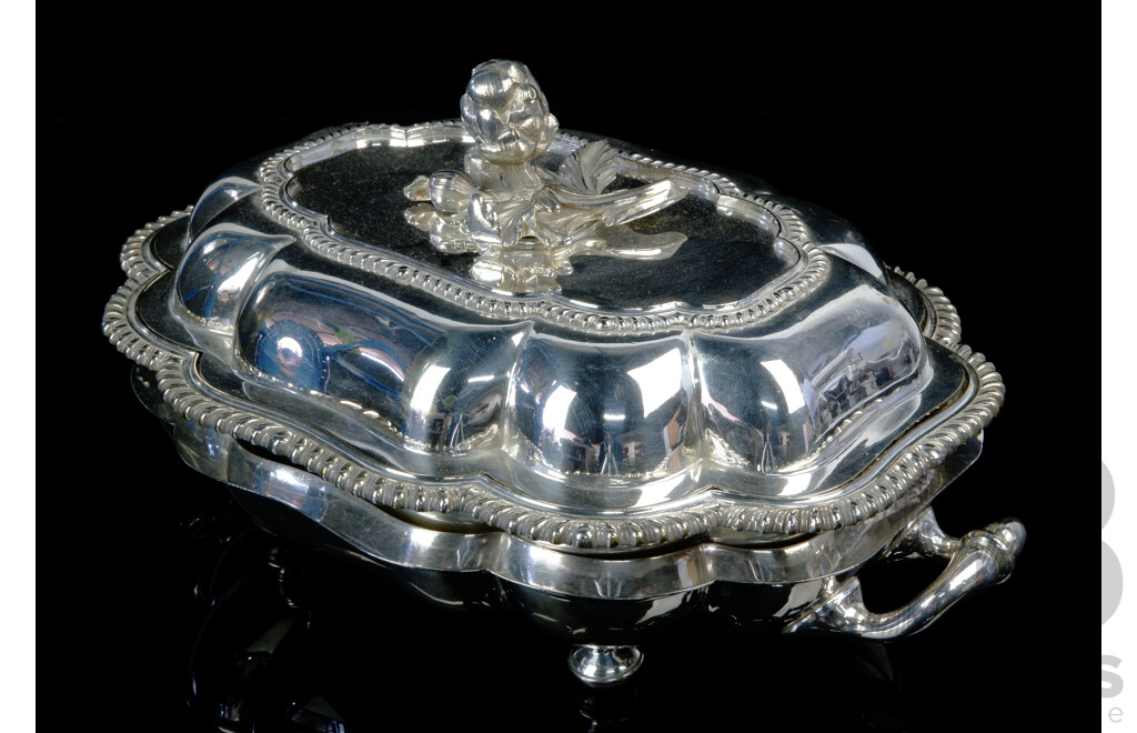 Antique English Silver Plate Elkington Four Piece Lidded Serving Dish with Artichoke Form Finial, Late 1800s