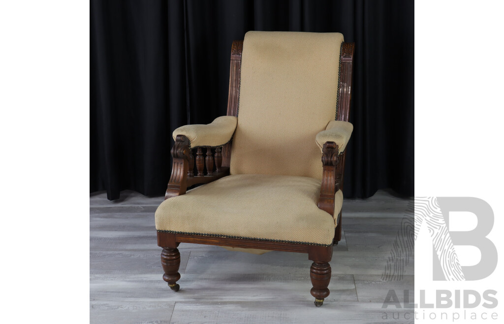 Fantastic Antique Canberra Old Parliament House Queensland Maple Upholstered Arm Chair with Departmental Identifying Marks to Back