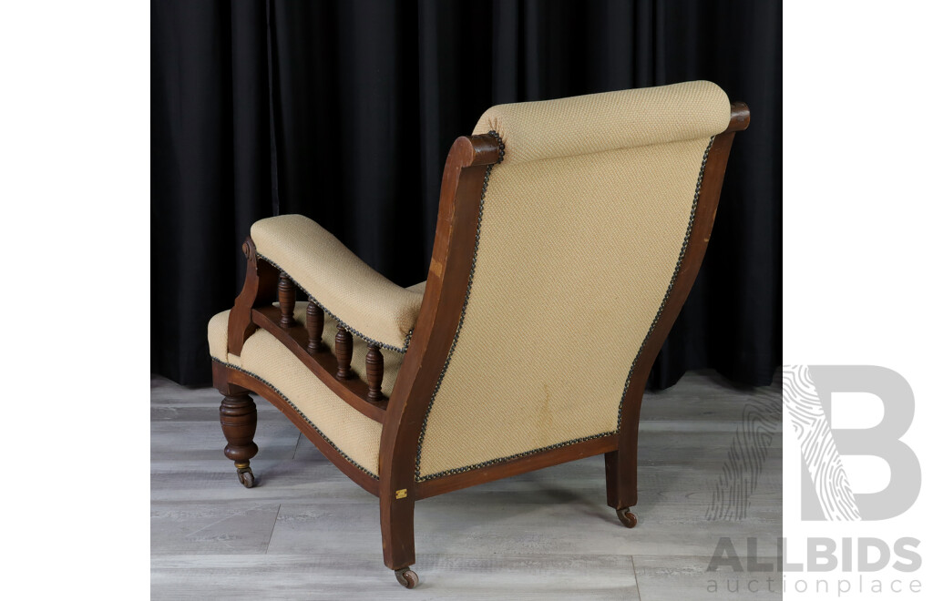 Fantastic Antique Canberra Old Parliament House Queensland Maple Upholstered Arm Chair with Departmental Identifying Marks to Back