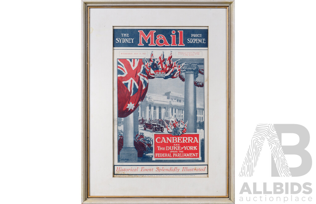 Wonderful Vintage Copy of The Sydney Mail, Dated Wednesday, May 11th 1927, Featuring the Royal Visit of the Duke of York, 50 x 38 cm (framed)