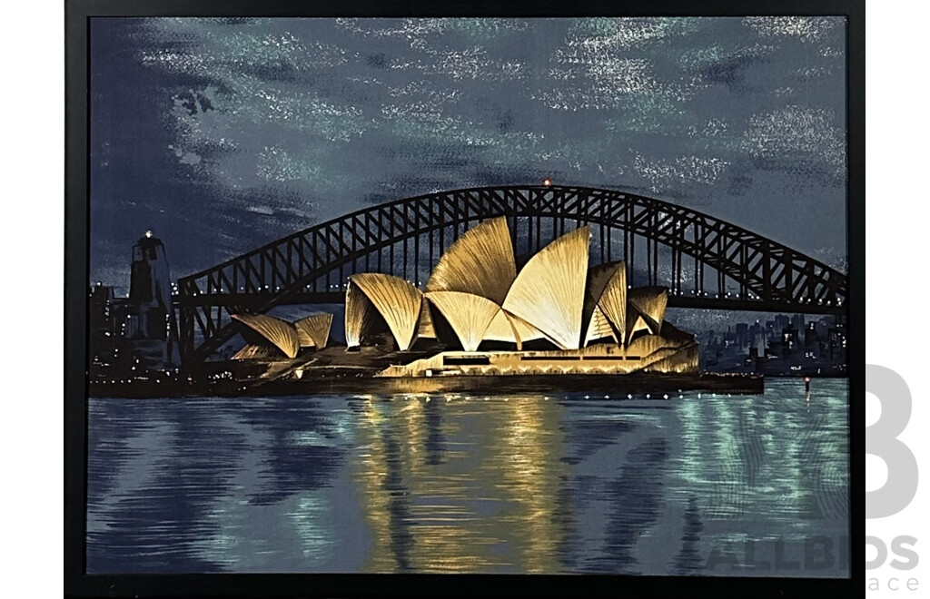 Sydney Opera House and Harbour Bridge, Ink on Fabric, 80.5 x 107 cm (frame)