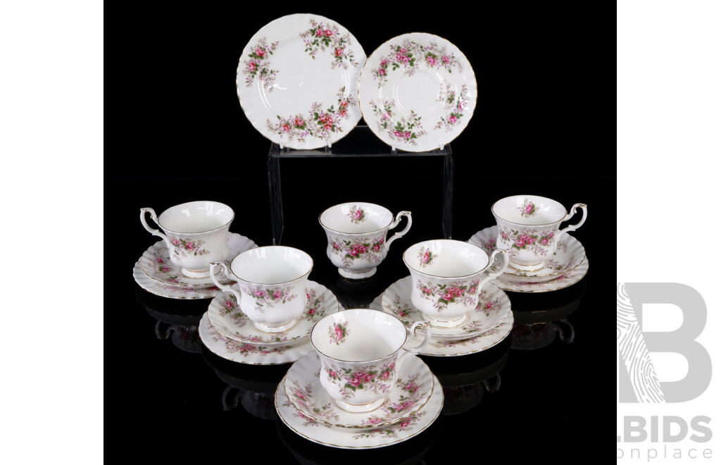 Six Vintage Royal Albert Trios in Lavender Rose Pattern