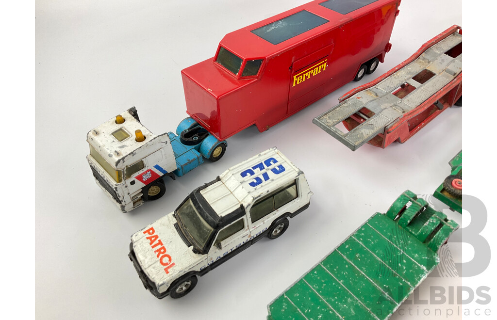 Collection of Vintage Matchbox Super Kings and Models of Yesteryear Diecast Trucks Including K-7 Racing Car Transporter, K6/11 Pick Up Truck, Foden Dump Truck and More