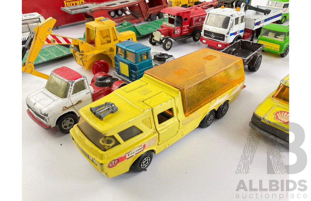 Collection of Vintage Matchbox Super Kings and Models of Yesteryear Diecast Trucks Including K-7 Racing Car Transporter, K6/11 Pick Up Truck, Foden Dump Truck and More