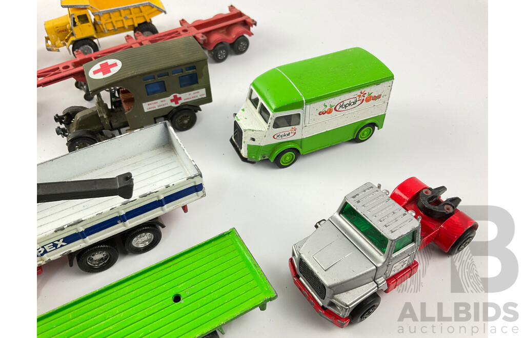 Collection of Vintage Matchbox Super Kings and Models of Yesteryear Diecast Trucks Including K-7 Racing Car Transporter, K6/11 Pick Up Truck, Foden Dump Truck and More