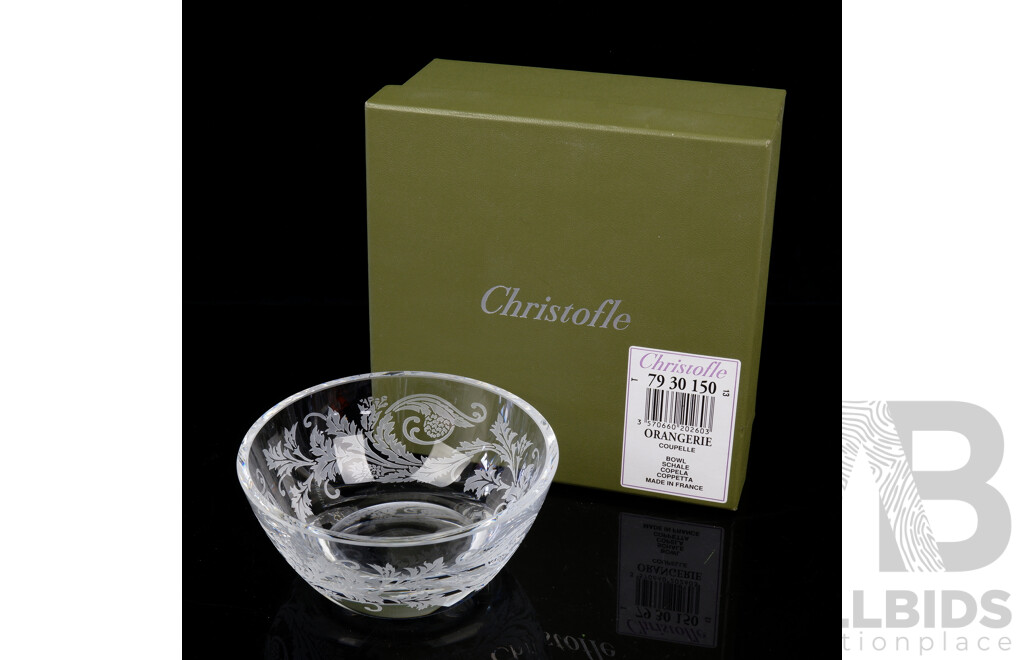 French Christofle Crystal Orangerie Coupelle Bowl with Acid Etched Decoration in Original Box